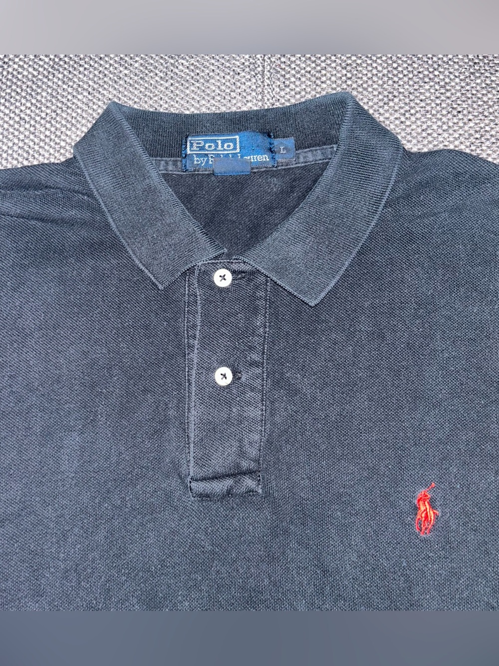 90s Polo by Ralph Lauren Sun Faded Black Short-Sleeve Cotton Polo Shirt Red Pony - Picture 1 of 6